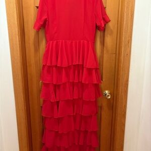 NWT Pretty Little‎ Things Elegant Red Ruffled Dress Size 14